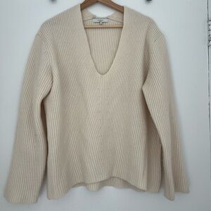 Almina concept oversized v neck ribbed sweater - cream